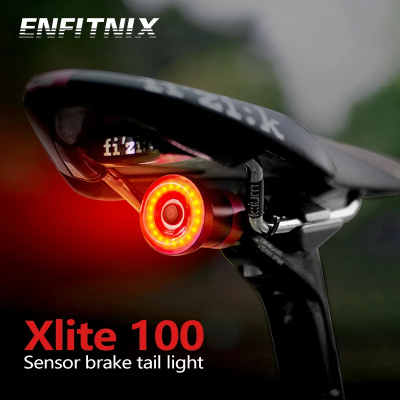 Enfitnix-luces traseras inteligentes Xlite 100 para bicicleta de montaña, luces LED traseras de aleación de aluminio con carga USB, impermeables IPX6