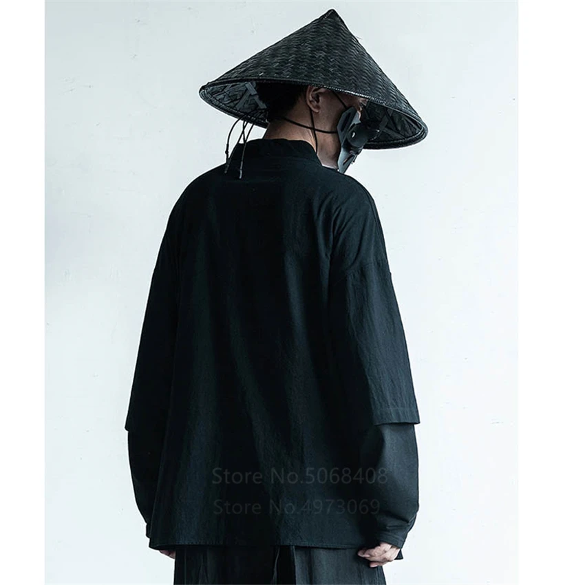 Japanese Streetwear Haori Men Traditional Kimono Cardigan Black Coat Jacket Harajuku Autumn Samurai Fashion Cosplay Costumes