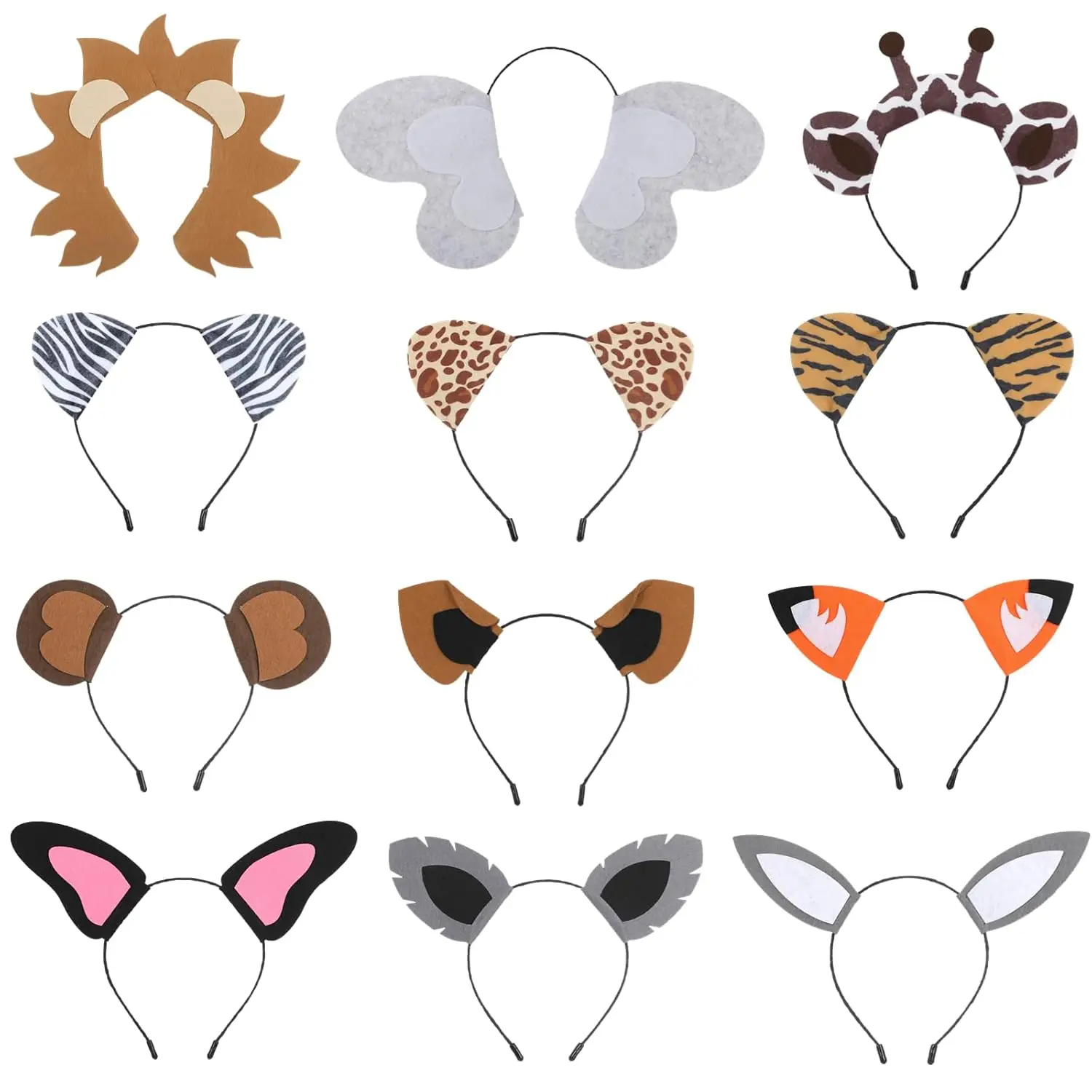 12 PCS Animal them party Headbands Set, Wild One Birthday Party Favors and Zoo Decorations ，Gift,dress up，cosplay, role Play