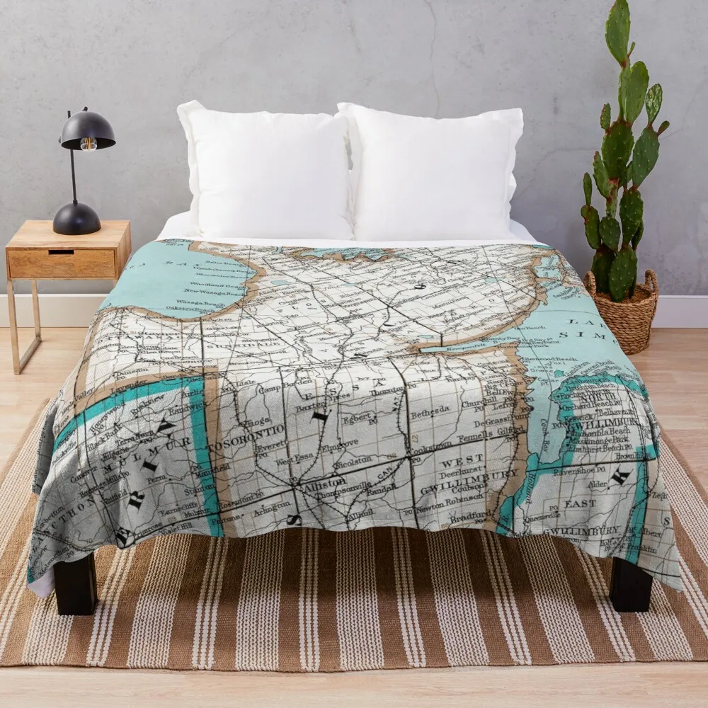 

Map of Simcoe County, Ontario, Canada Throw Blanket Blankets For Sofa Custom Blankets Thin Blankets