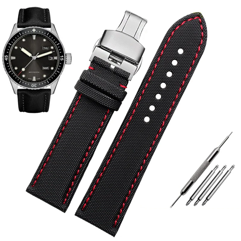 Cinturino Inferiore In Pelle Di Tela Di Nylon Per Tudor Bi Wan Bay Black Shield Tissot Breitling Cinturino Per Orologio Seiko 20Mm 21Mm 22Mm 24Mm