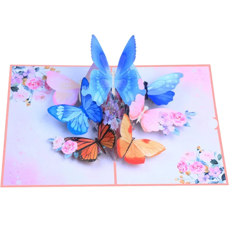 Greeting Cards 3D Pop Up Butterfly Card Birthday Greeting Card Wedding Souvenirs Gift Postcard Butterfly Dancing In The Flowers Thank You