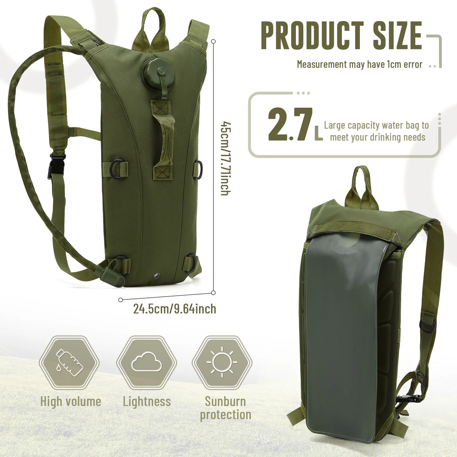 Versatile Tactical Backpack with Built-in Hydration System, fit Hiking Cycling Travel Camping, Double Shoulder，Men's Sports Bag