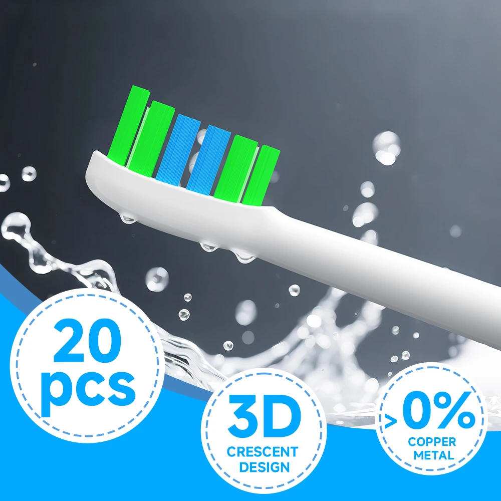 필립스 교체용 전동 칫솔 헤드 6500 6100 5300과 호환되는 교체용 칫솔 헤드 20개