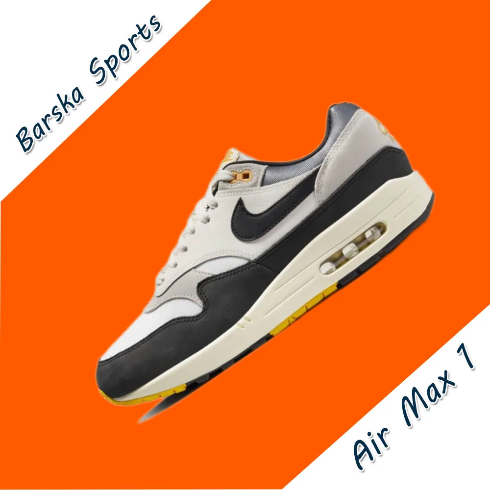 Nike AIR MAX 1 Low Men's and Women's Running Sneakers Winter warm breathable Comfortable and wearable White&Black running sneakers