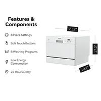 Compact Portable Dishwasher 6 Place Settings 6 Wash Programs Stainless Steel Tub UL/Energy Star 2