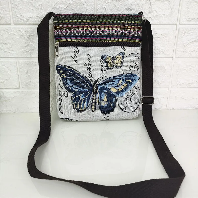 Fashion Women\'s Cross-body Shoulder Canvas Ethnic Style Woven Girl Mobile Phone Zero Purse Embroidered Bag