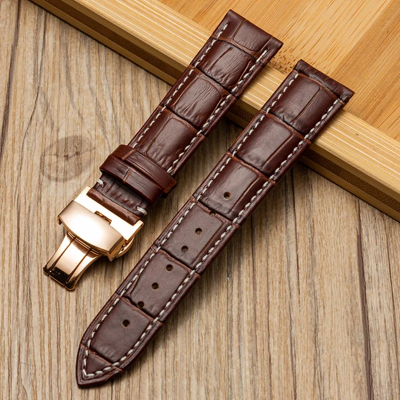 Luxurious Genuine Calfskin Leather Watch Strap with Butterfly Buckle - Available in Multiple Sizes