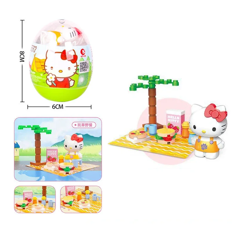 Hello Kitty Sanrio Building Block Set Anime Figure My Melody Kuromi Cinnamoroll Doll PVC Twisted egg toys Child Birthday Gift