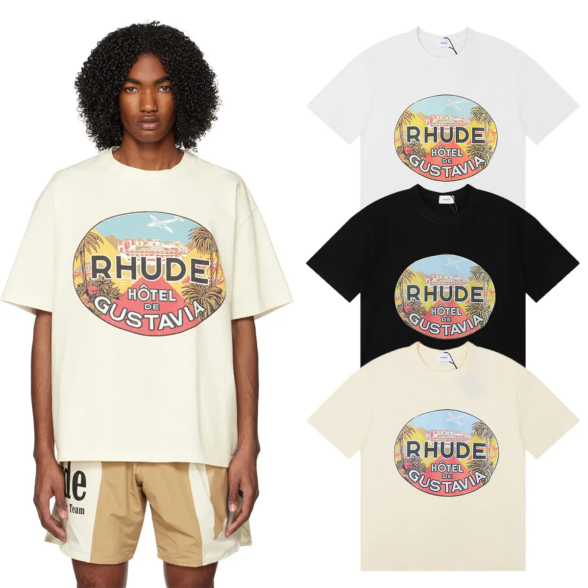 

2024 Rhude High Street Marlboro Printed High Quality 230g Double Yarn Cotton Casual Short Sleeve T-shirt tee for Men and Women