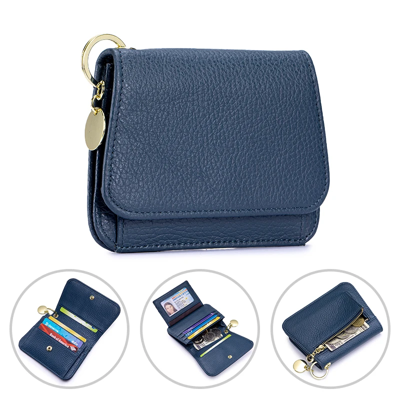Elegant Women's RFID Blocking Genuine Leather Wallet with Keychain and Zipper Coin Pocket