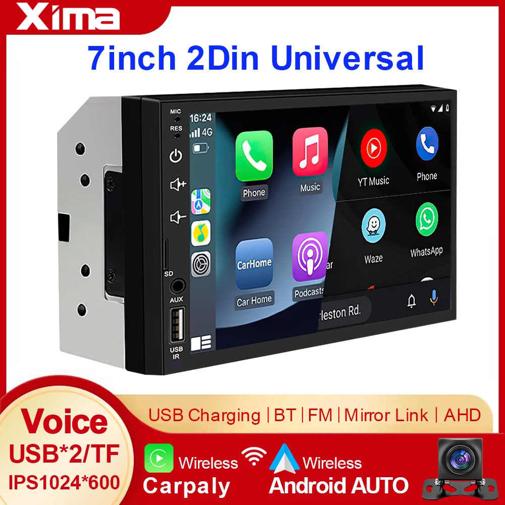 XIMA 7 "2Din Universal Android auto Radio de coche MP5 pantalla táctil vídeo Multimedia Caplay Mirror Link FM cámara estéreo BT USB SWC 1