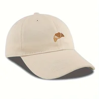 Adjustable Breathable Cotton Baseball Cap - Versatile Embroidered Croissant Pattern Dad Hat with Sunshade for Outdoor Sports 2