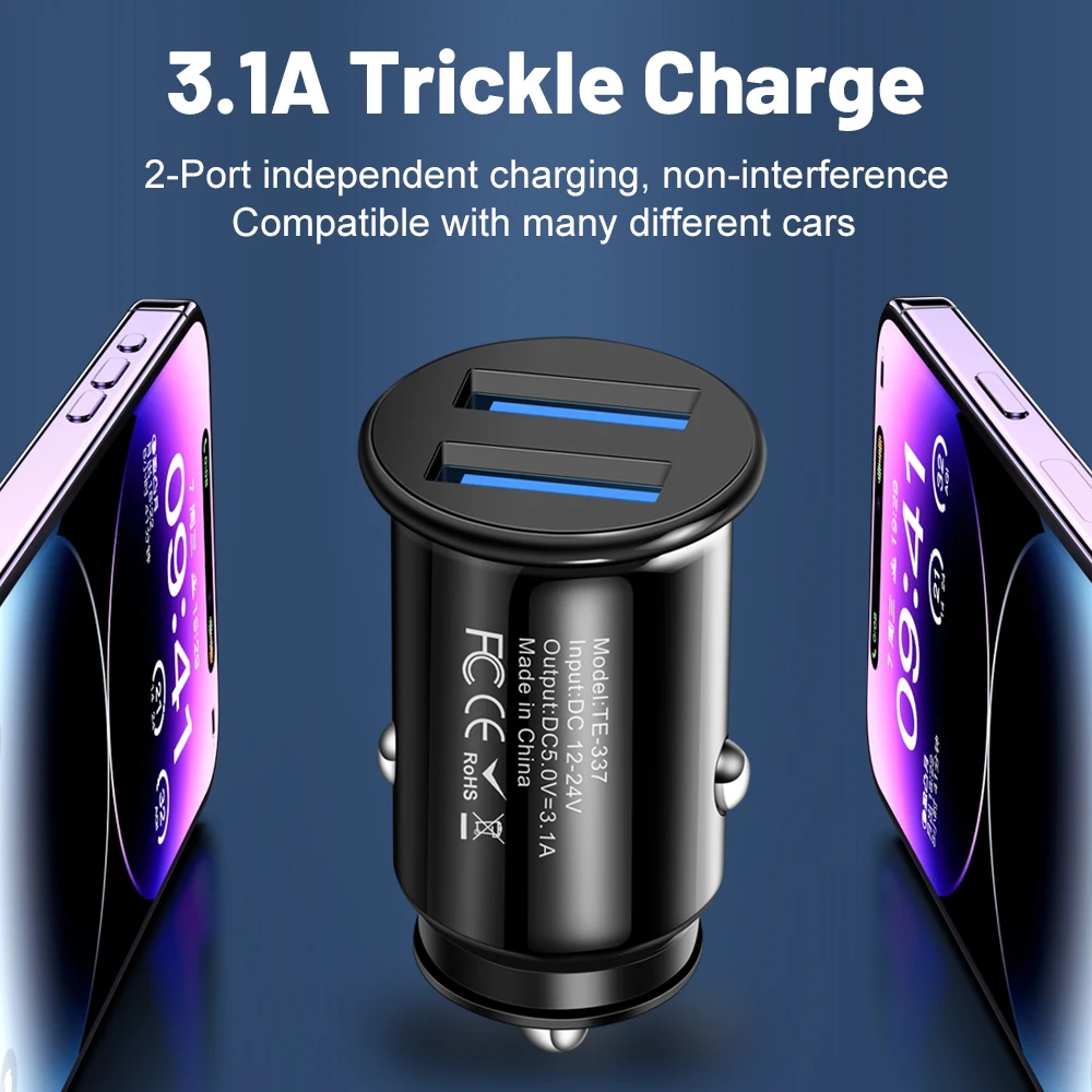 Mini Car Charger 2.4A Dual USB Fast Charging Universal Mobile Phone in Car Charge Tablet GPS For iPhone 11 Xiaomi Samsung Huawei