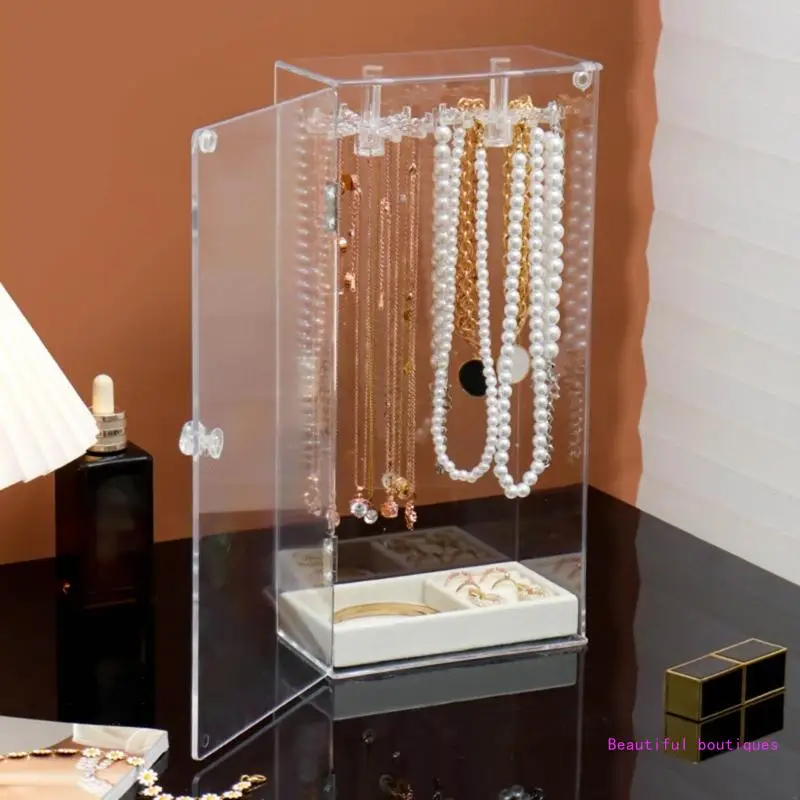 Dustproof Jewelry Box Clear Acrylic Jewelry Display Stand Rotating Holder for Earrings, Necklaces, Bracelets Easy to DropShip
