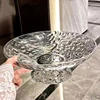 1PC Modern Style Fruit Tray Transparent Ripple Round Drain Fruit Basket Kitchen Counter Table Centerpiece Decorative Home Decor 1