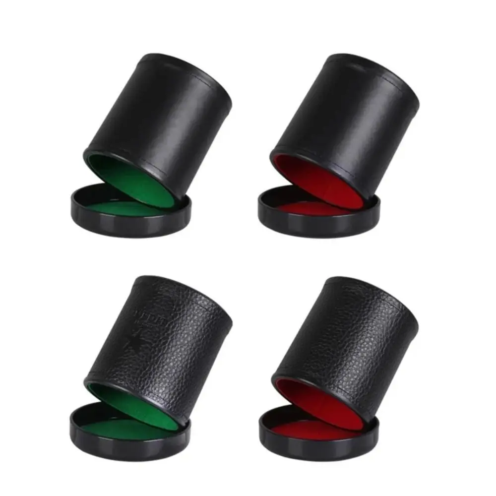 Leather Dice Cup with Lid Green Red Lining Interior Quiet in Shaking for Liars Dice Farkle Yahtzee Board Games with 5 pcs Dice