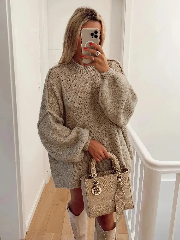 

Oversized Harajuku Wool Cashmere Woman Pullover Sweater Turtleneck Loose Long Sleeve Jumper Autumn Winter Fashion Lady Knit Tops