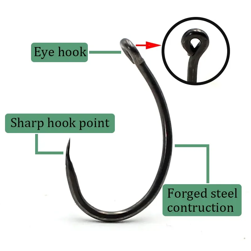 50PCS PTFE Coated High Carbon Stainless Steel Barbed hooks Carp Fishing  Hooks Curved Wide Gape Micro Barbed Barbless Carp Hook