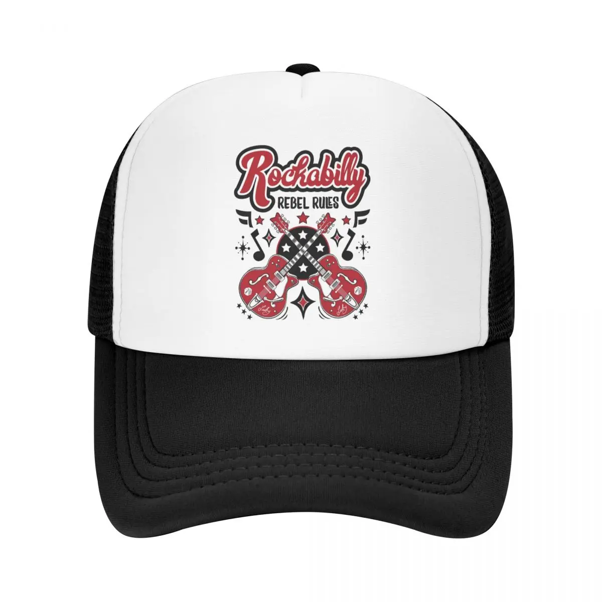 

Custom Rockabilly Music Rock And Roll Guitar Baseball Cap Sun Protection Men Women's Adjustable Trucker Hat Spring Snapback Caps