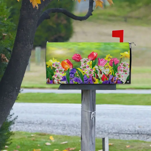 Nárciszok És Tulipák Virágok Postafiók Boríték Nagy Szabványos Méretű Levél Postaszobás Dekoratív Otthoni Kerti Udvaron Kívül - Image 6