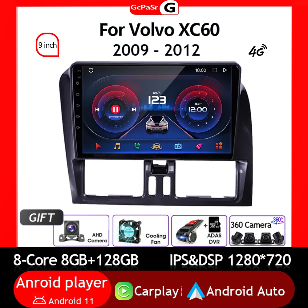 

Car Radio Video Multimedia Player For Volvo XC60 I 1 2008 - 2017 Android 12 Navigation GPS Autoradio Touchscreen Carplay IPS