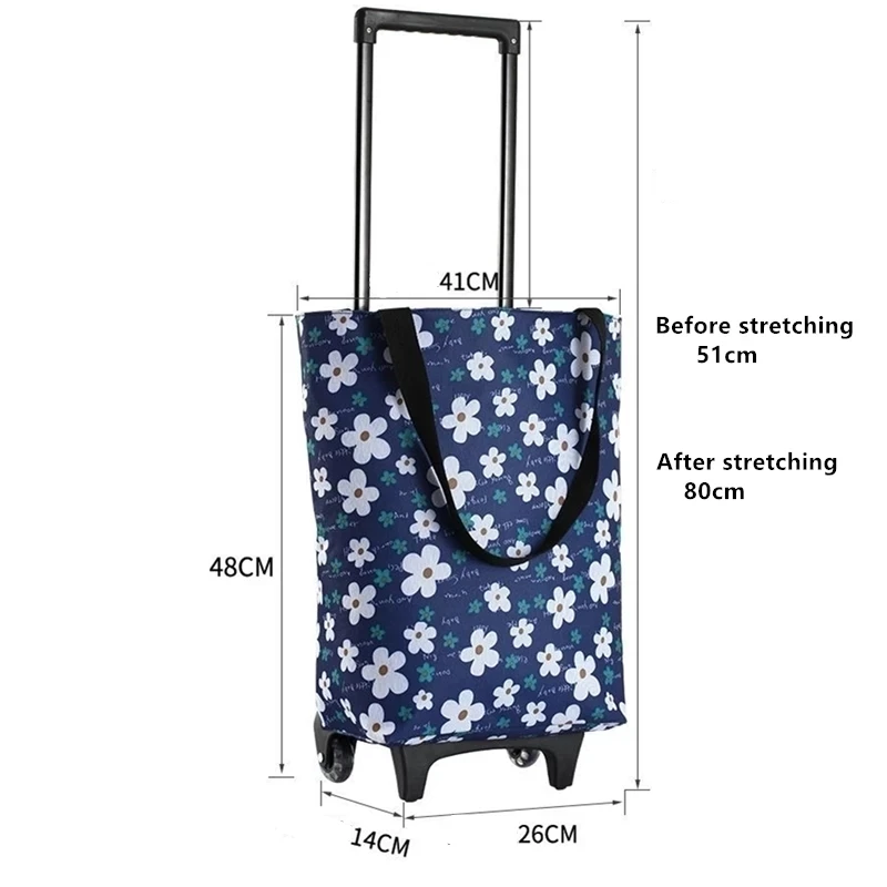 Borsa Della Spesa Pieghevole Con Ruote, Carrello In Tessuto Oxford Grande Capacità, Borsa Riutilizzabile Per Shopping E Campeggio, Blu Navy - 3