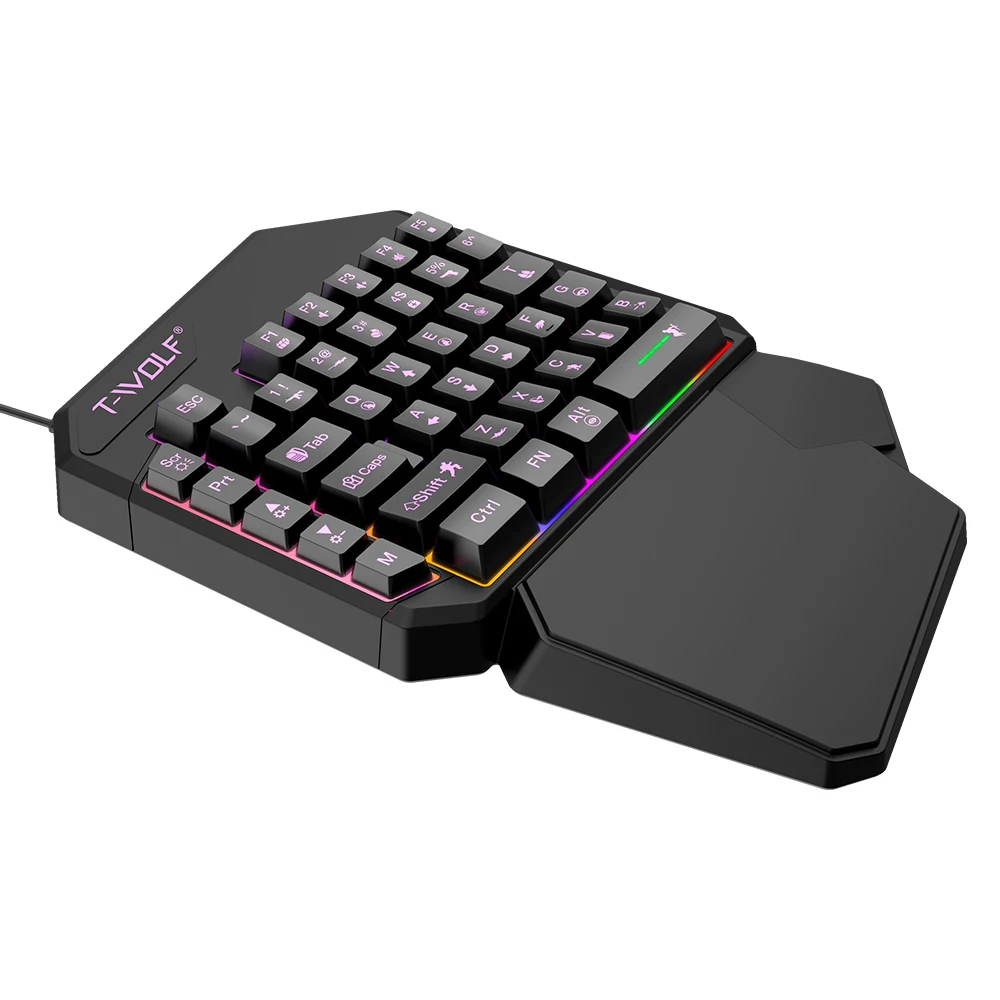 Single-handed keyboard and mouse gaming kit for "Kingdom Rush" mobile game. Left-handed keyboard.
