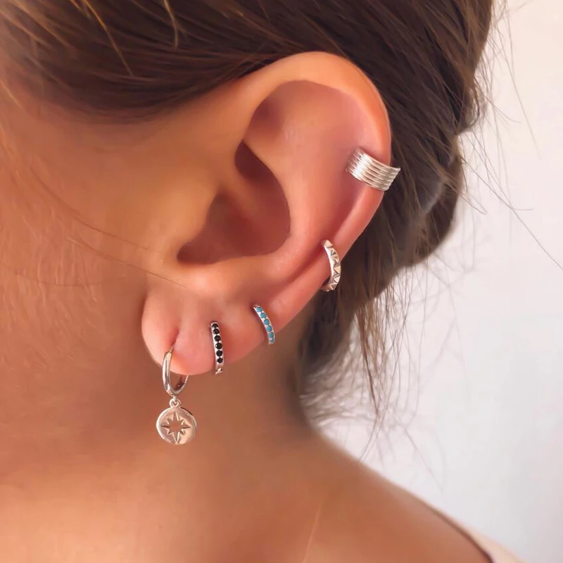 925 Silver Needle Crystal 9mm Small Hoop Earrings for Women Minimal Huggie Earrings Colorful Zircon Piercing Earrings Jewelry