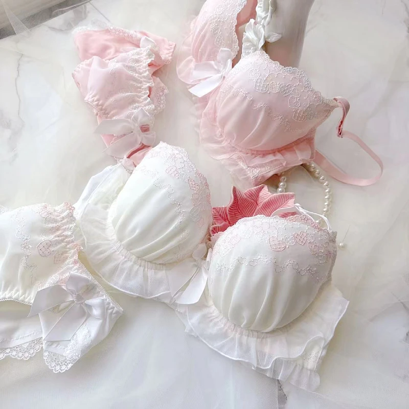 

Japanese Kawaii Lolita Bra and Panty Set White Lingerie Cute Sexy Lace Soft Lingerie Plus Size Cup 32 34 36 38 40 A B C D E bh