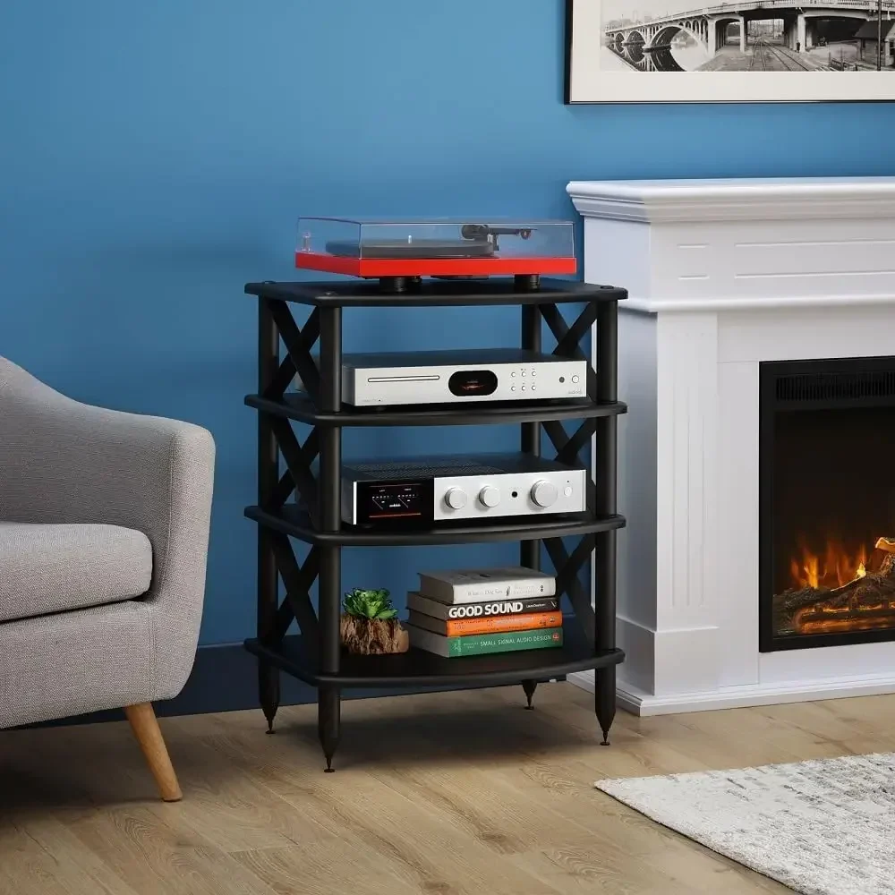 

Four Shelf Audio Rack Media Stand, and Components Cabinet Carbon Fiber Vinyl