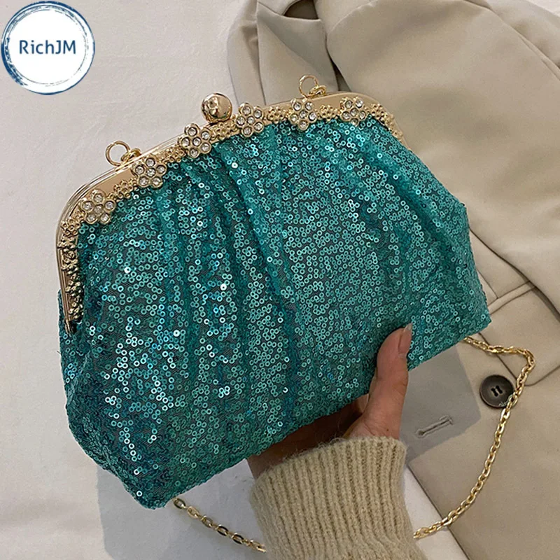 

Bolsa Tiracolo Chique LantejouLas Para Mulheres, Lady Chain Shoulder Bags E Bolsas Glitter, EmbrEagEm De Casamento À Noite, Novo