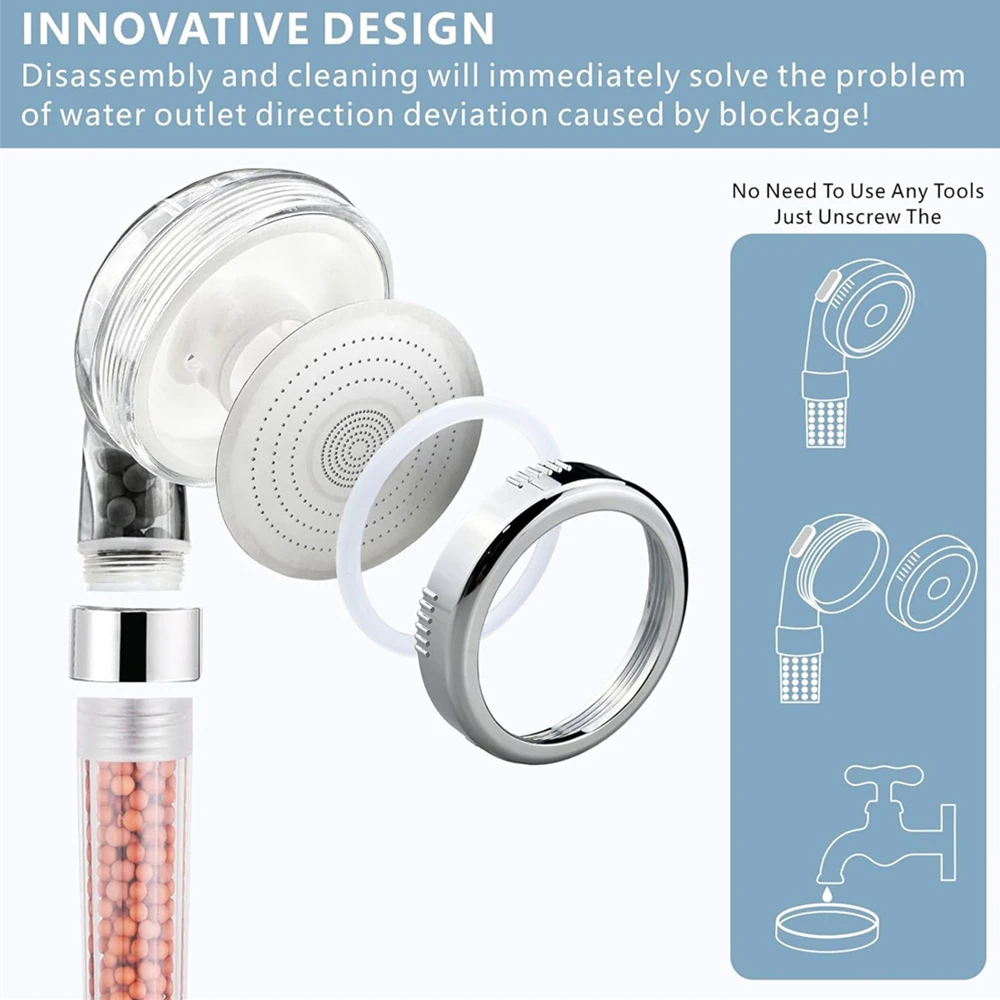 Anti Limestone Filtered Shower Head ABS High-Pressure Water Saving Handheld Clear Showerheads with Filter Beads for Bathroom 6