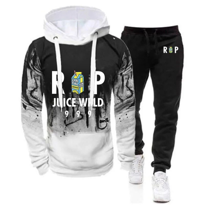 Juice WRLD 2022 men's new spring and autumn gradient print hoodie casual sweatpants jacket sports suit hip-hop jacket+trousers j