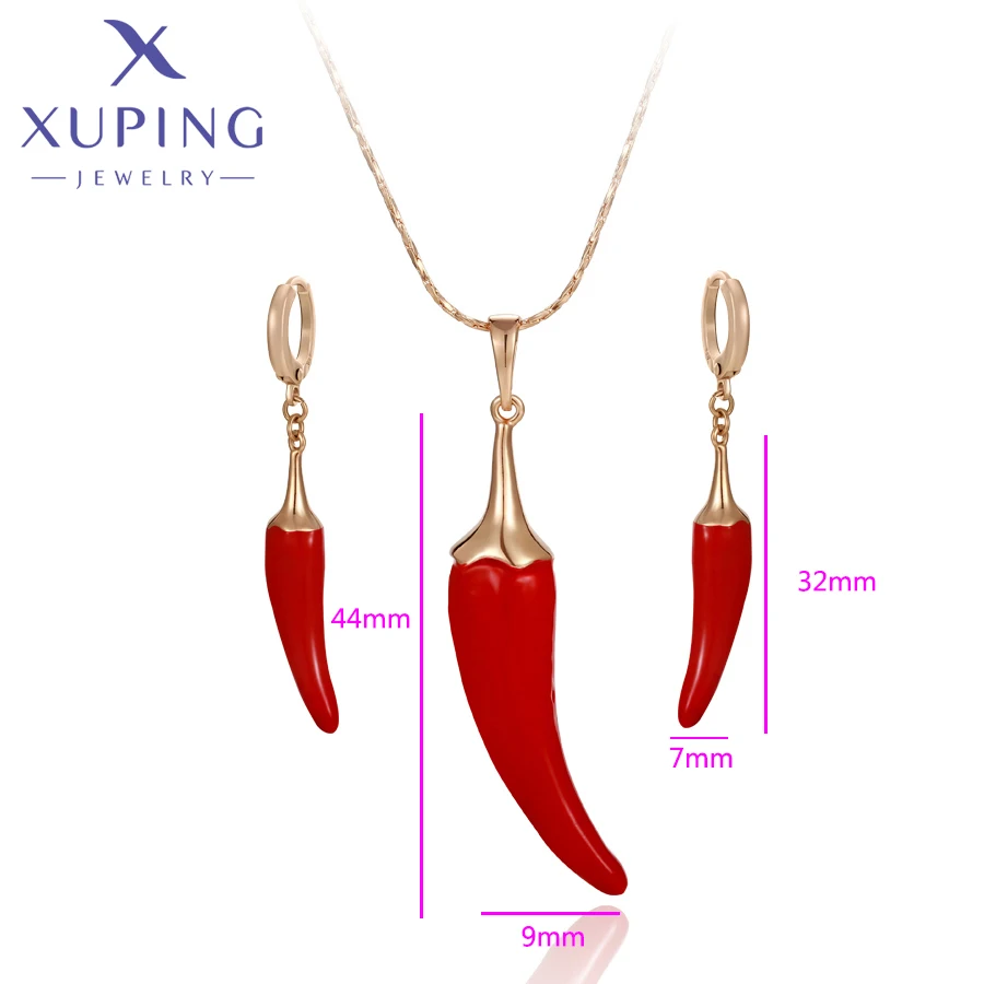 Gold Plated Pepper Shaped Earrings and Necklace Jewelry Set
