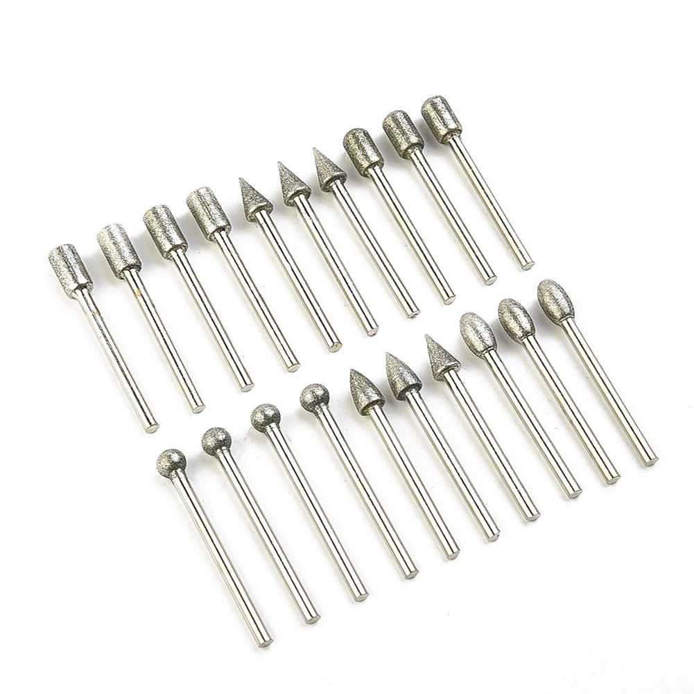 

20pcs Diamond Grinding Burr Drill Bits, 3mm Shank Set for Rotary Tool, Ideal for Engraving, Polishing, Carving
