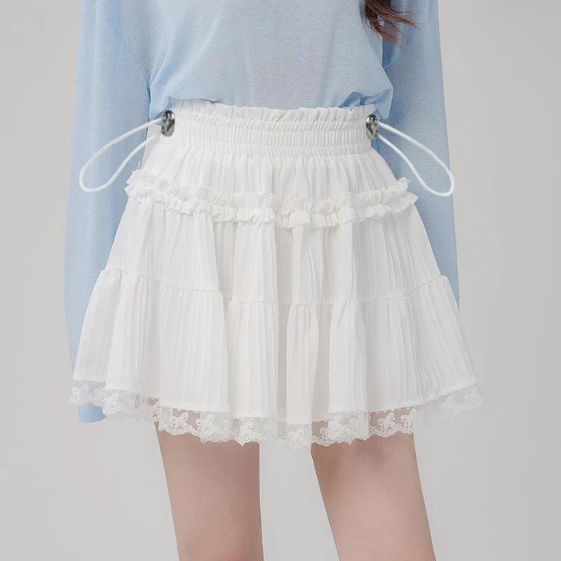French Style Sweet Pregnant Woman White Cake Skirts High-Waisted Slimming A-Line Maternity Tiered Skirt for Spring and Summer