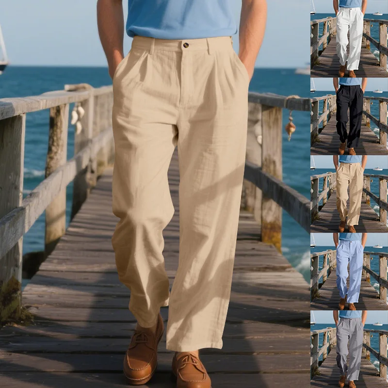 Men Wide Leg Casual Pants Solid Color Business Trousers