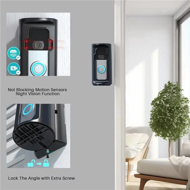 프로모션 2X 새 링 도어벨 마운트 무타공 링 도어 홀더 도어벨 마운트 무타공 조절 가능 링 도어벨 케이스