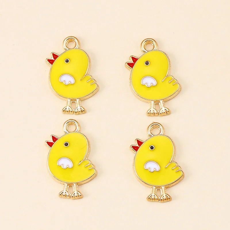 12Pcs 14*20mm Emaille Nette Cartoon Huhn Charms Gold Farbe Anhänger für Küken Baumeln Ohrringe Keychain DIY schmuck Machen Handwerk – Detail 2