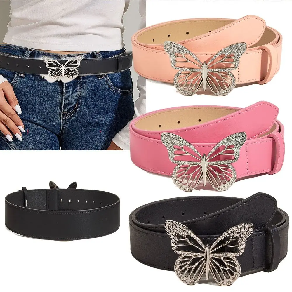 

Waist Belt Retro Belts Waistband Women Female Ladies Belts Metal Butterfly Belt Diamond Snap Belt PU Leather Belt