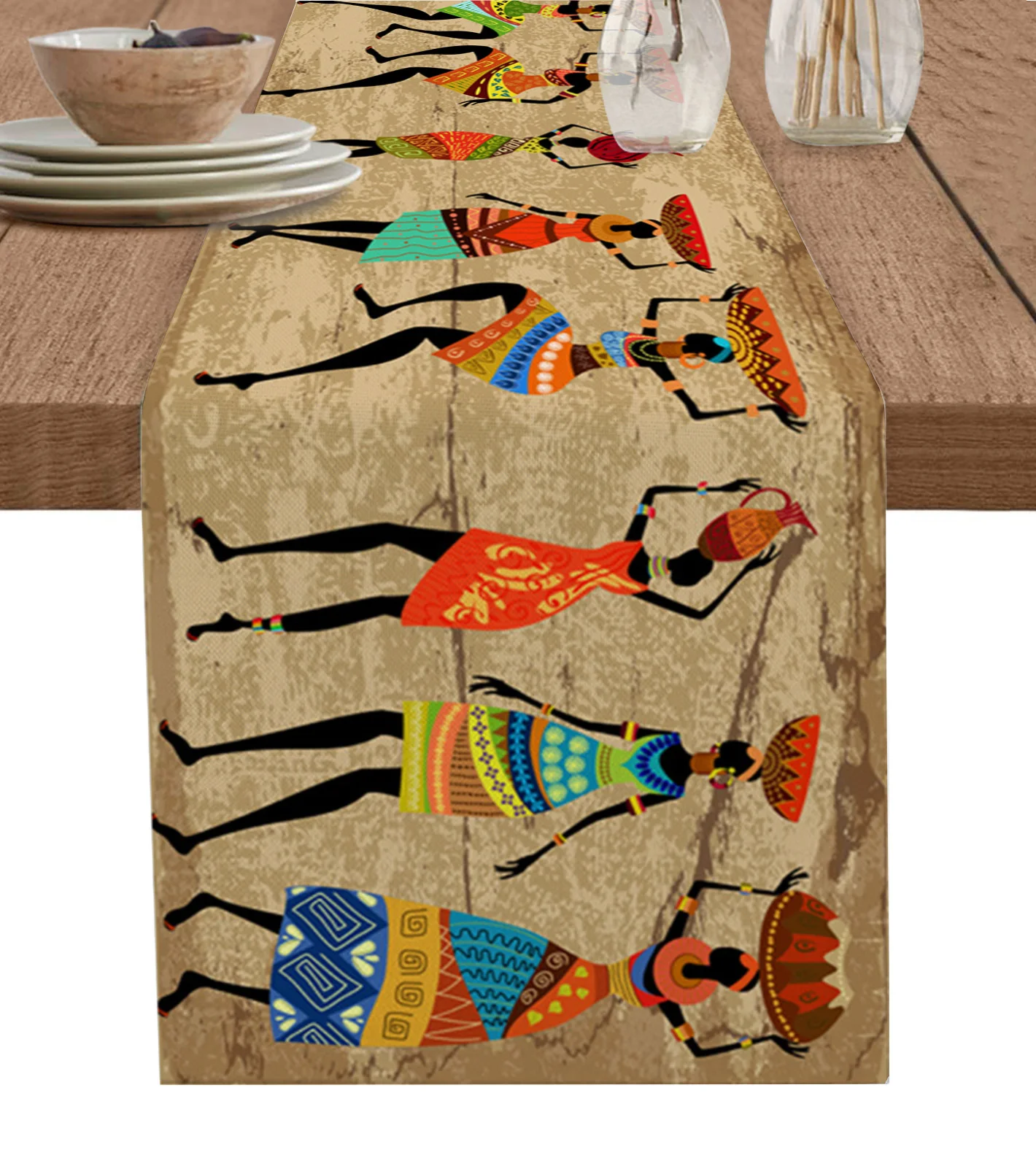 

Ethnic Style African Women Black Women Linen Table Runner Kitchen Table Decoration Dining Tablecloth Wedding Party Decor