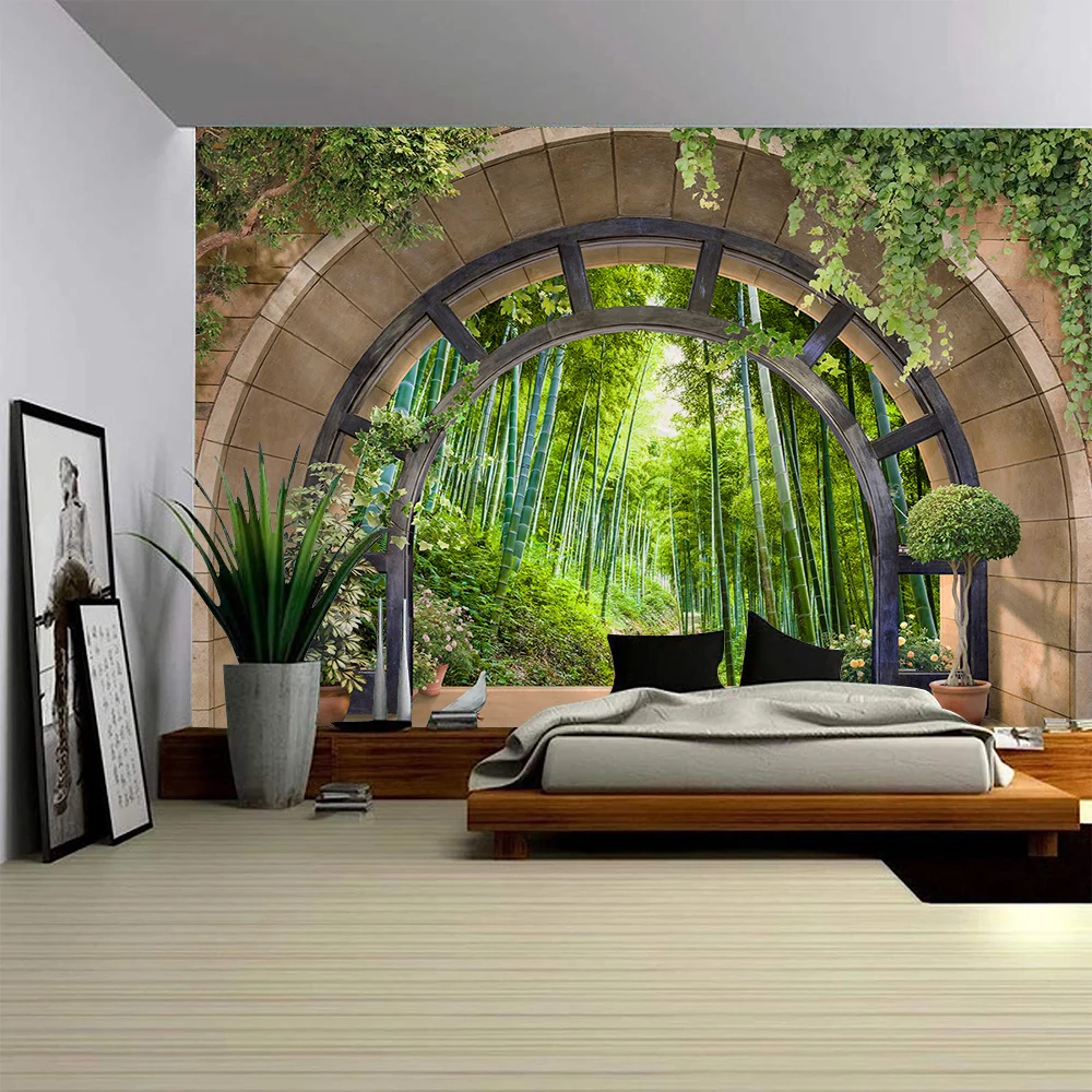 Bow Shaped Door Garden Landscape Tapestry Wall Art Large Mural Decoration Curtains Home Bedroom Living Room Decoration tapestry decor