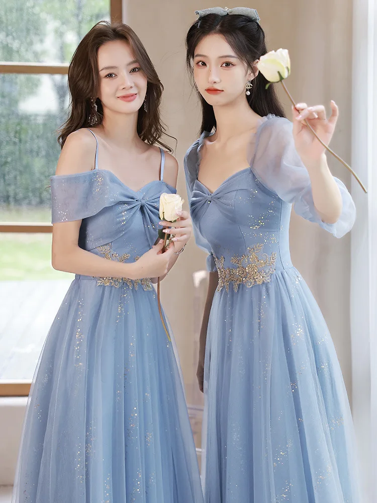 

Blue Bridesmaid Dress Spring New French Wedding Sisters Group Fairy Evening Dress Senior Banquet Temperament Women