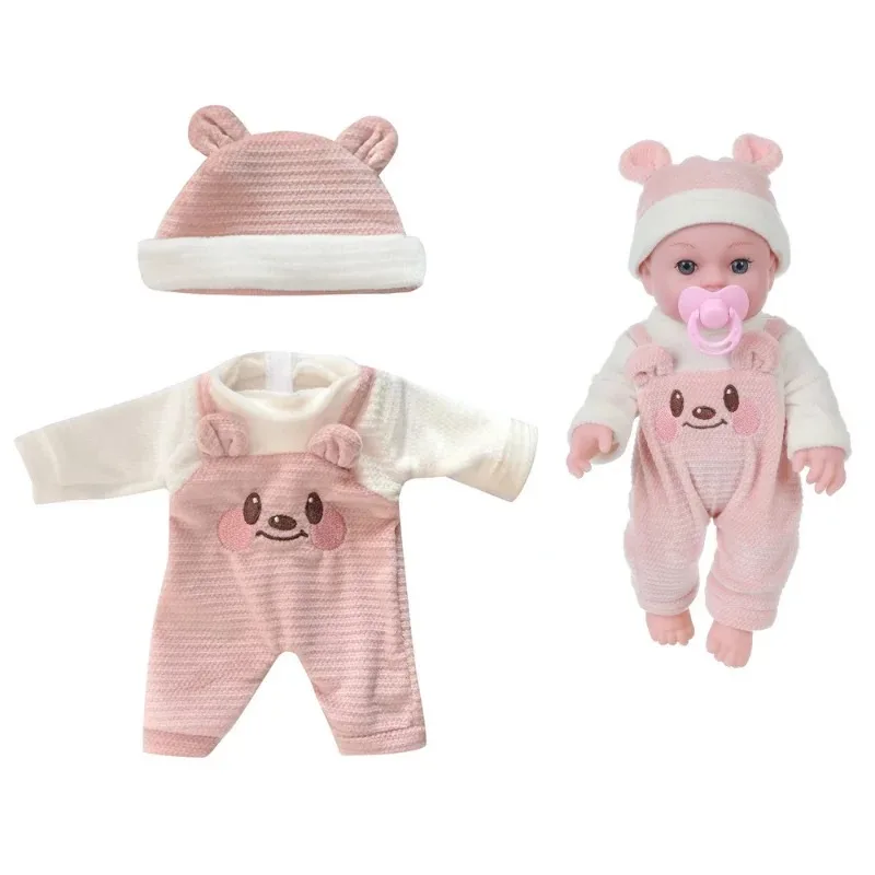 For 12 Inch 30cm Baby Reborn Dolls Outfits Clothes Carry Cot Cartoon Bear Winter Pajamas Jumpsuit Plush Clothing Accessories - 6
