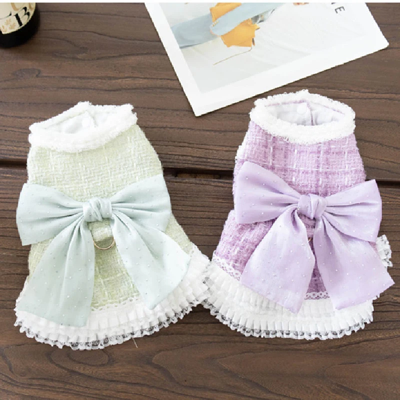 

Winter Dog Clothes Big Bowknot Dog Dress Cat Yorkie Pomeranian Shih Tzu Maltese Poodle Bichon Pet Clothing Coat Puppy Costumes