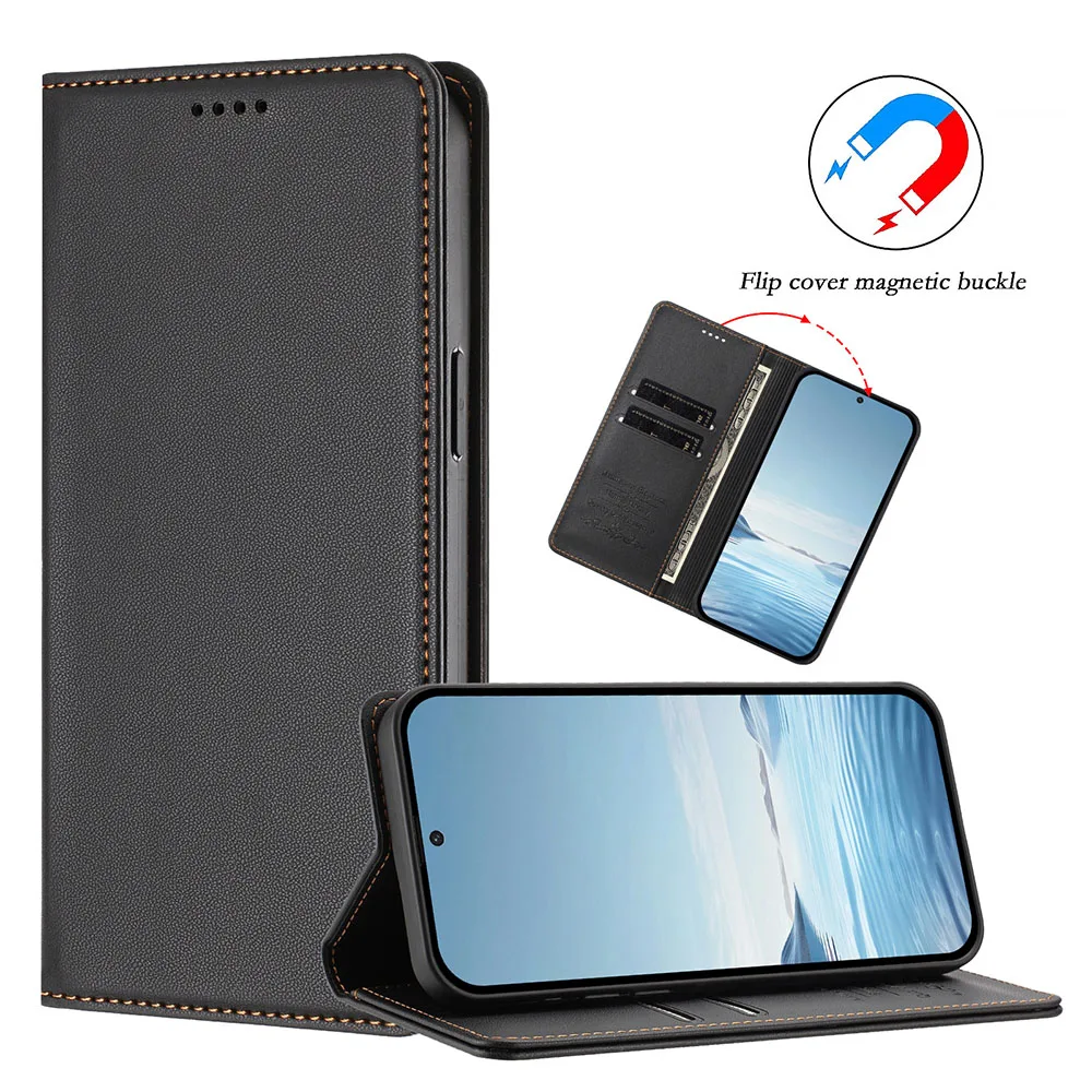 Premium Magnetic Leather Flip Wallet Case - Stylish Protective Back Cover