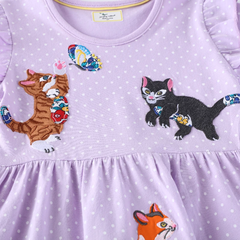 Children's Clothing Baby Girls 2025 Summer Kids Clothes Cotton Embroidered Cartoon Cats Dresses Holiday Gifts