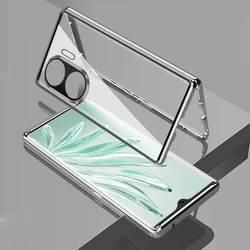 Premium 360° Magnetic Adsorption Metal & Tempered Glass Protective Case - Double Sided Full Coverage Bumper for Huawei Nova 11 SE (Silver)