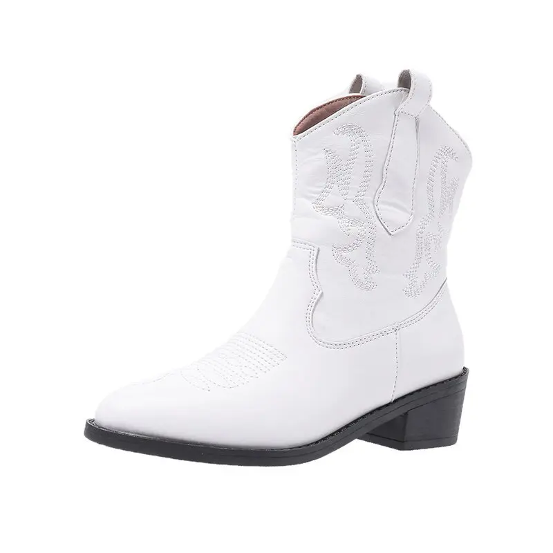 Large Size Women Boots Autumn New European and American Knight Boots Women Thick Heel Embroidered Short Boots for Female